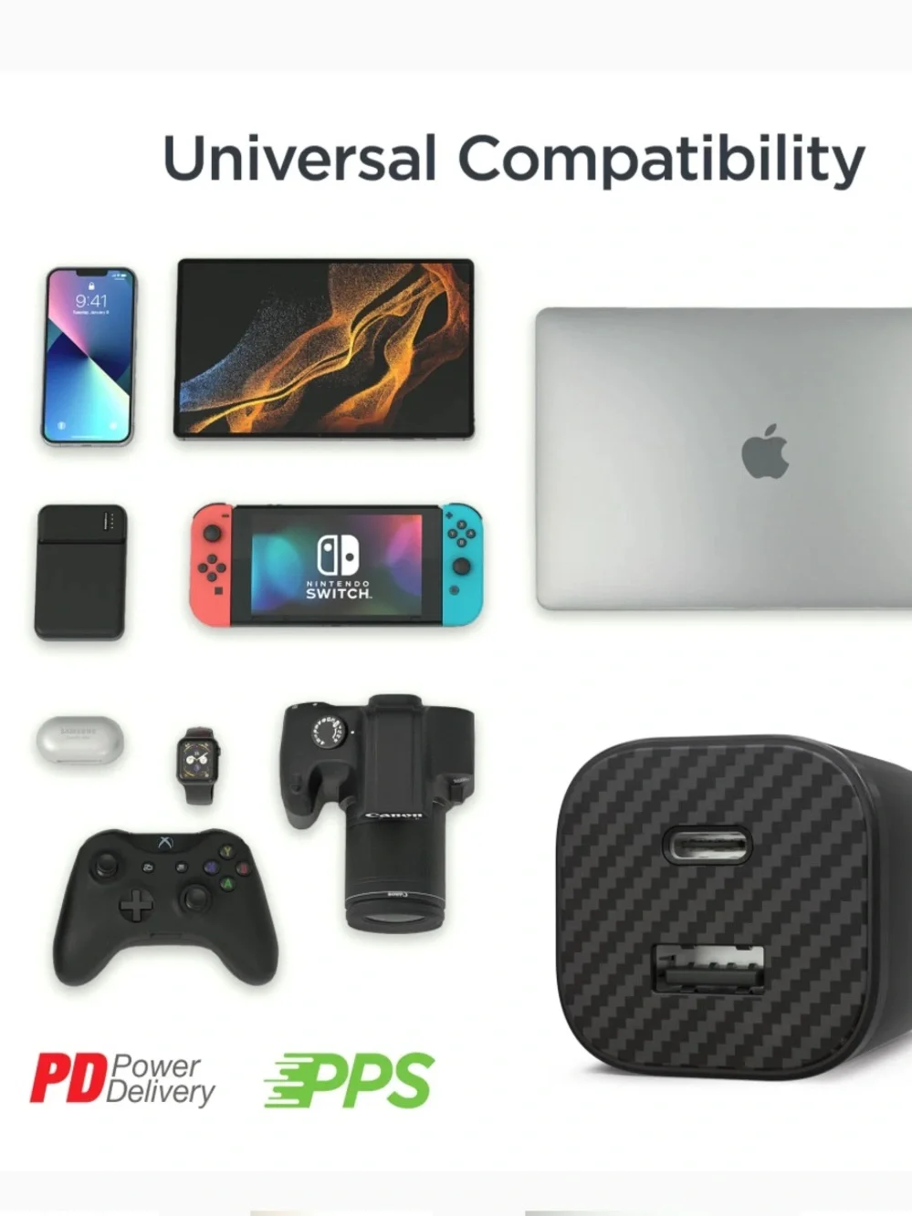 30W USB-C PD Charging Kit with Carbon Black Pouch